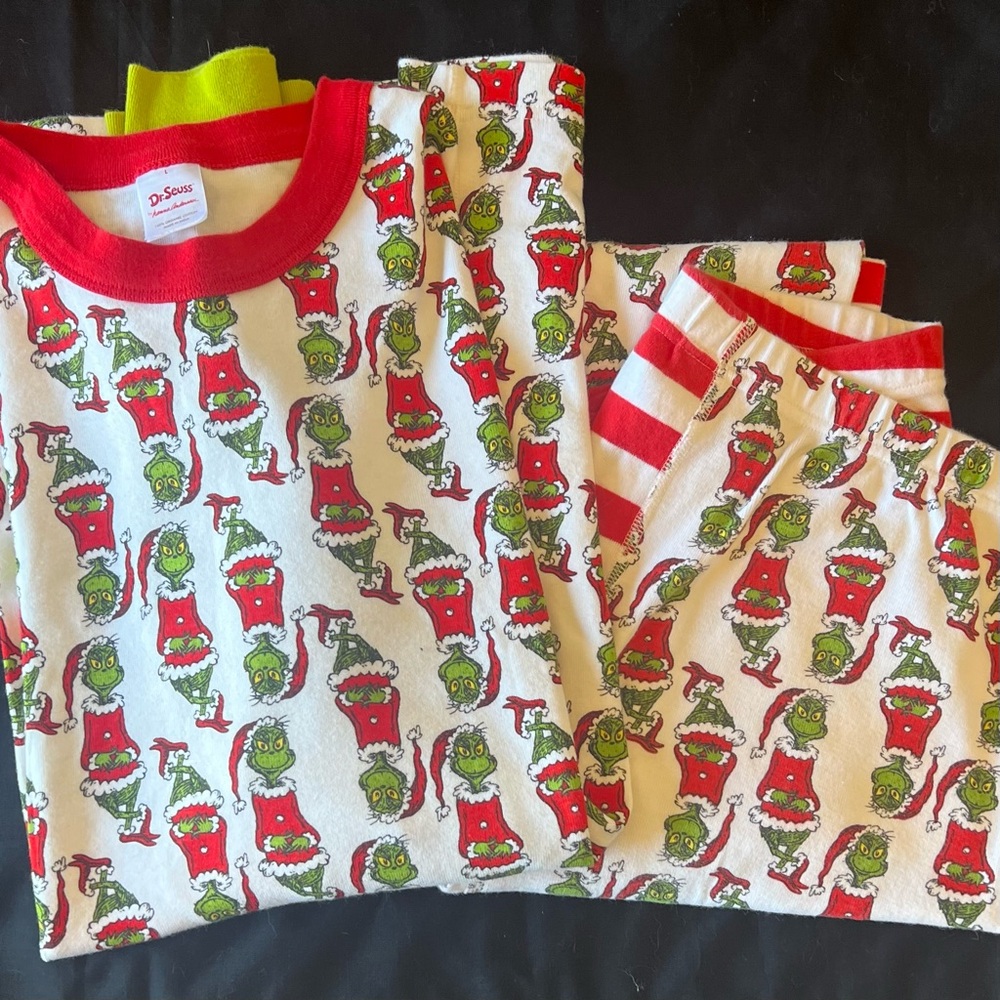 Hanna Andersson Grinch Red Striped Holiday Christmas Pajamas Long John’s Large